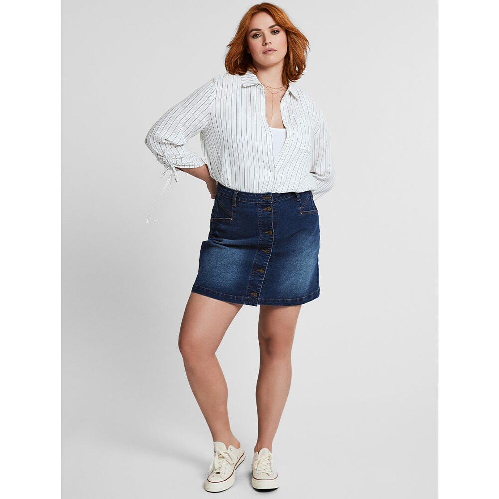 FRYE | Women's Mid-Rise Corset Mini Skirt Denim Jean Culver Wash Size 16